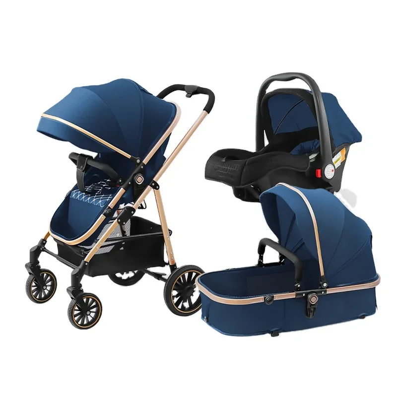 High View Pram Foldable Pushchairs  Luxury Baby Stroller 3 In 1 Bassinet Car Set