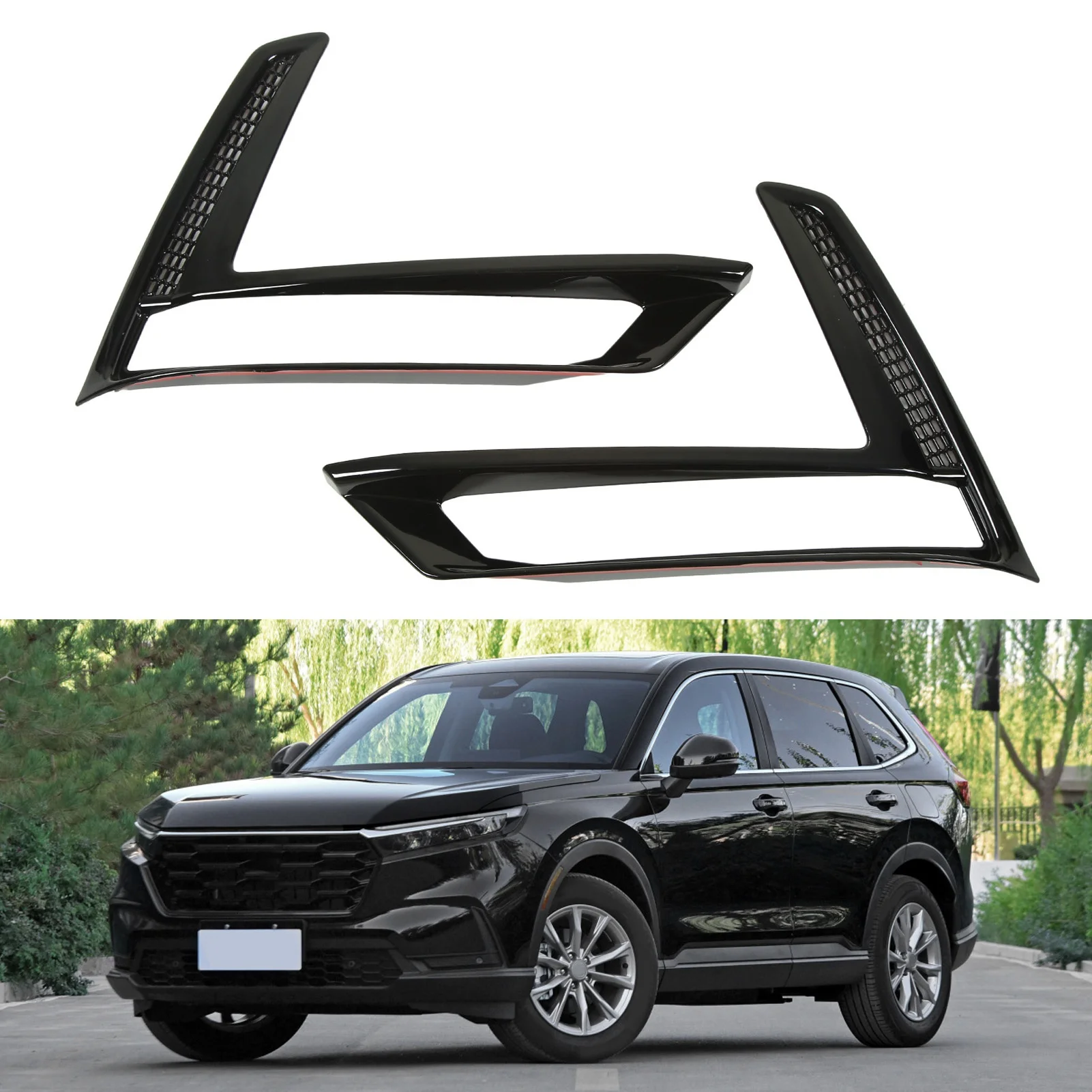 

2Pcs Front Fog Light Trim - Glossy Black, Protective Impact Resistant, for CR‑V RS 2023 Onwards