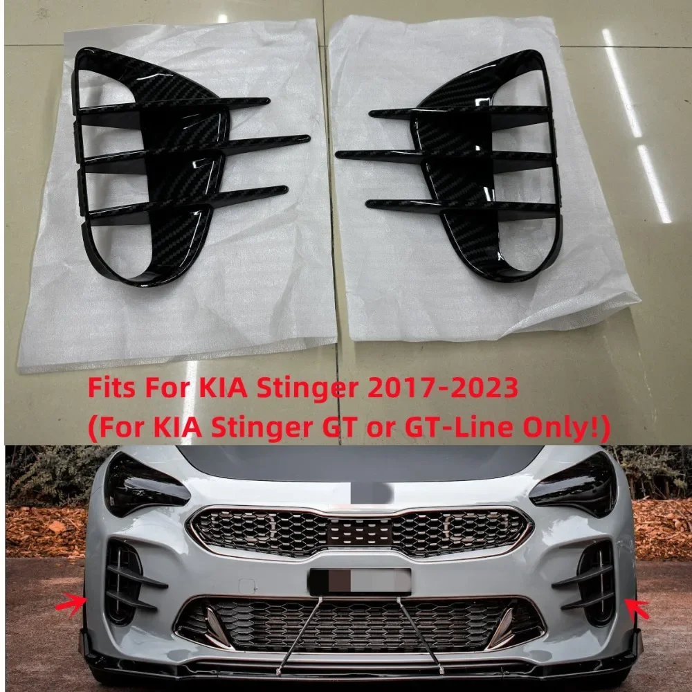 For KIA Stinger 2018-2023 Car Sticker Frpmt Bumper Side Vent Spoiler Canard Covers Carbon Fiber Look Gloss Black Accessories ABS