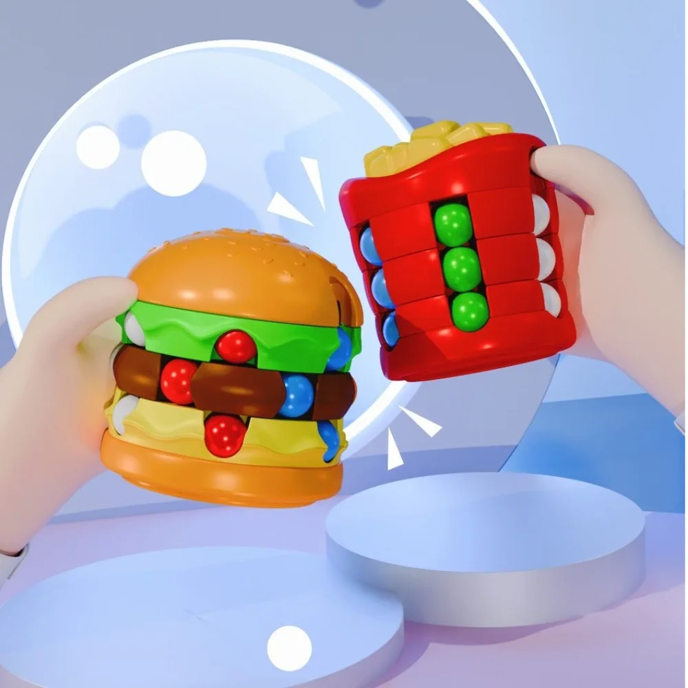 Cubo magico rotante per hamburger Fagiolo colorato Giocattolo antistress con punta delle dita Patatine fritte Sviluppa intelligenza Agitarsi Giocattolo per bambini