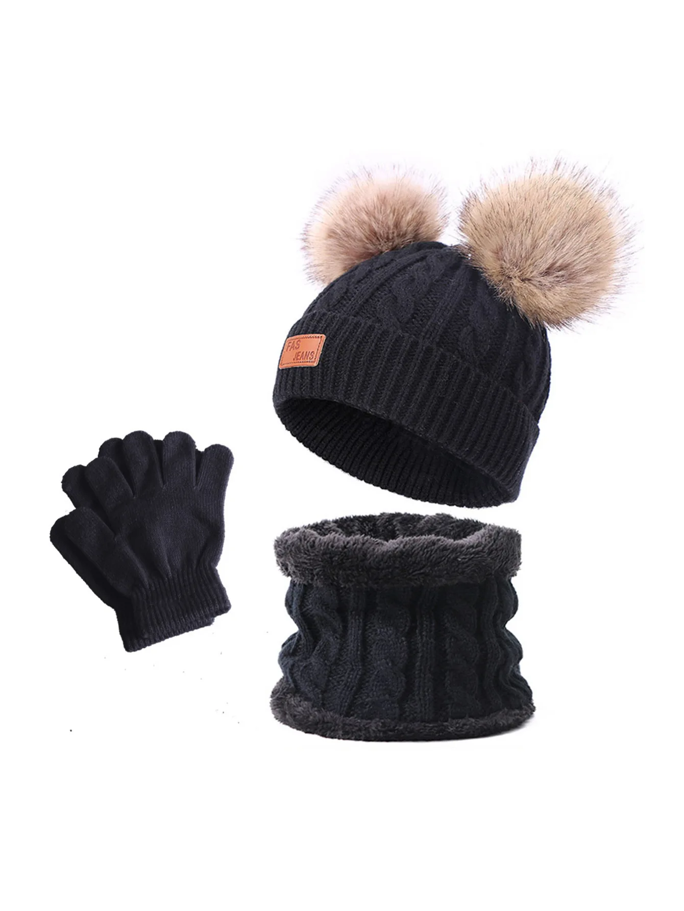 Conjunto de chapéu e luvas de malha para bebês meninos e meninas, gorro grosso e quente, luvas para bebês, inverno, 1-5 anos de idade