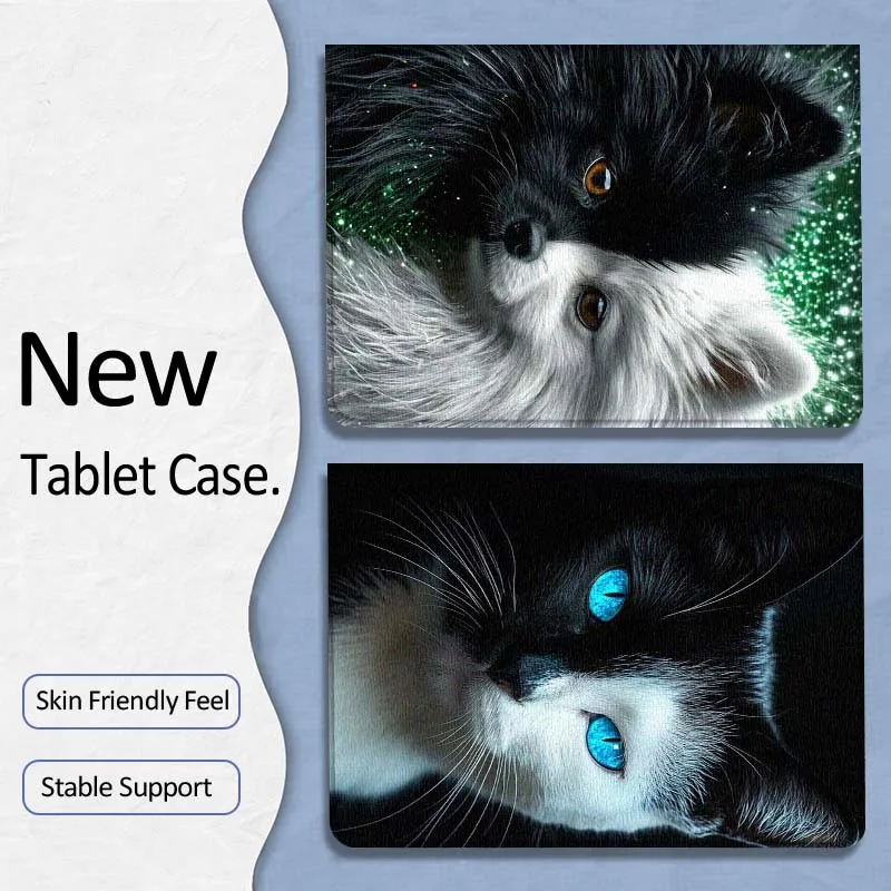 

Blue Eyed Black White Cat Gift For Xiaoxin Lenovo Tab P12 Extreme Legion Y900 Idea Pro GT 12.1 2025 Foldable Tablet Case