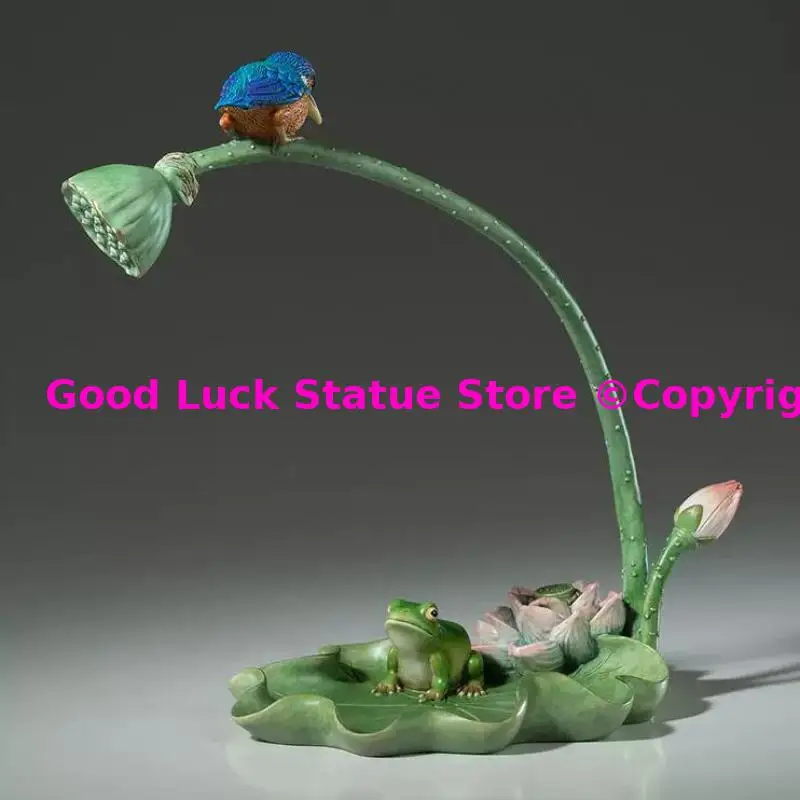 Amazing nature ART lotus kingfisher frog COPPER Sculpture BEST Business gift lucky decoration HOME Room OFFICE BAR CLUB decor