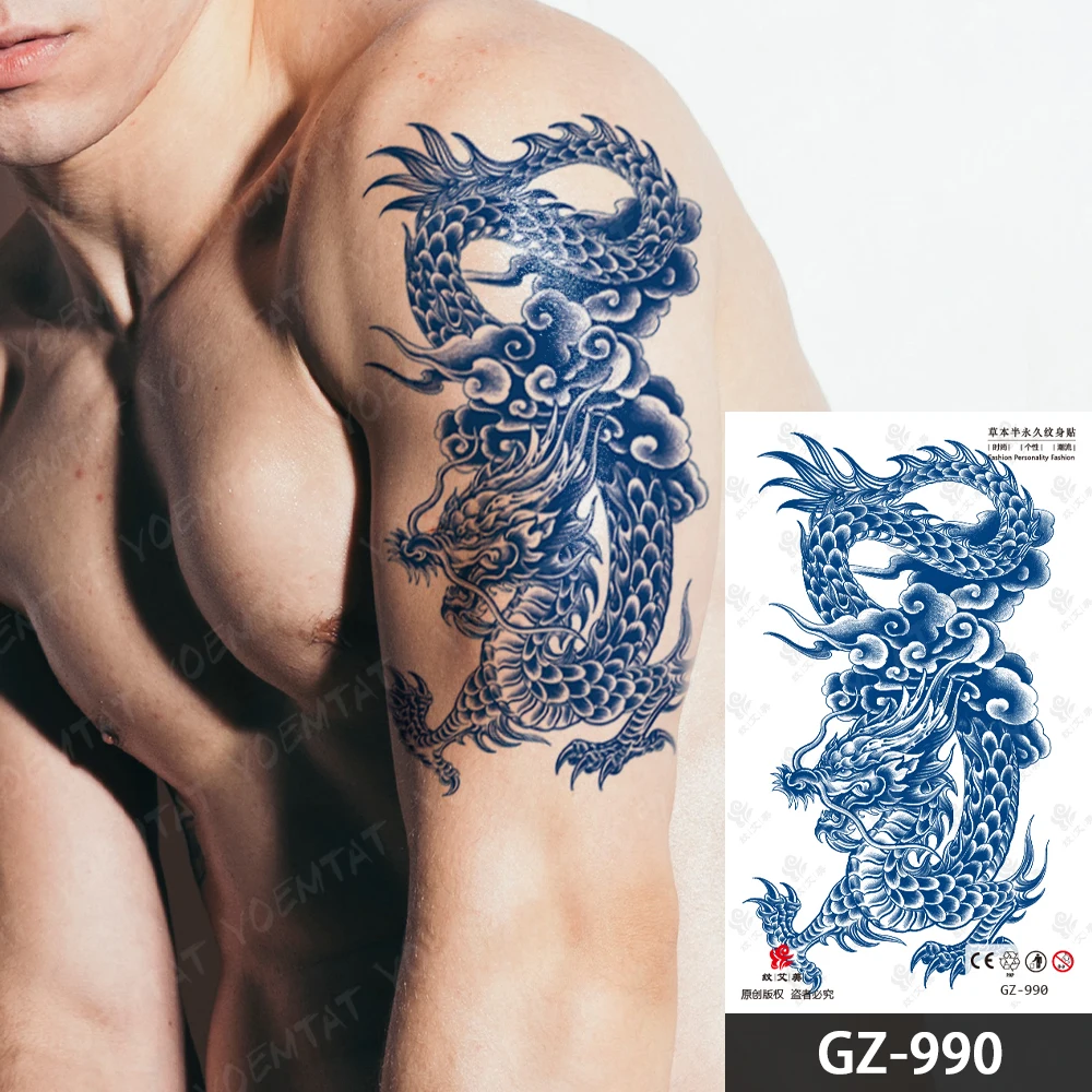 Semi-Permanent Herbal Flying Dragon Juice Ink Lasting Tattoos Waterproof Temporary Tattoo Stickers Body Art Fake Tatoo Women Men