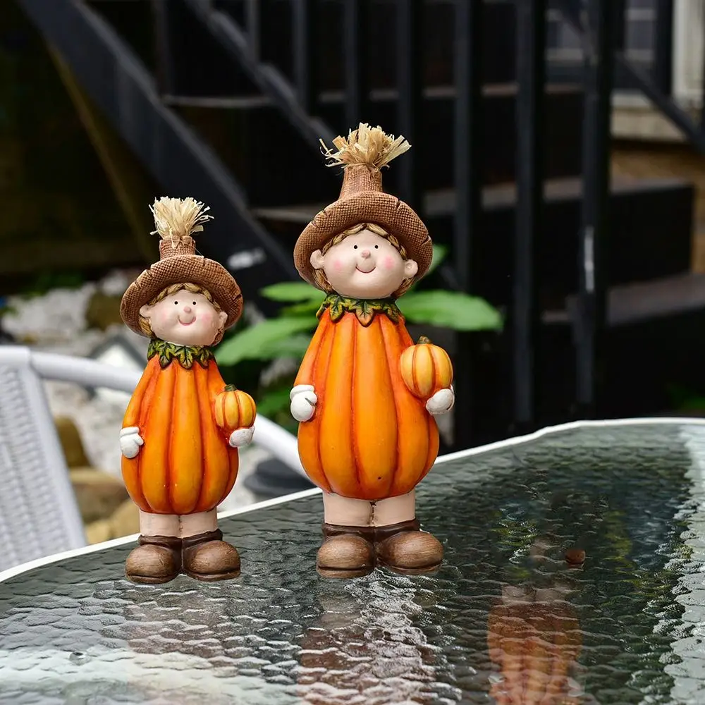 3pcs Ceramic Pumpkin Scarecrow Doll Funny Cute Scarecrow Figurine Exquisite Unique Miniature Pumpkin Statue Fall