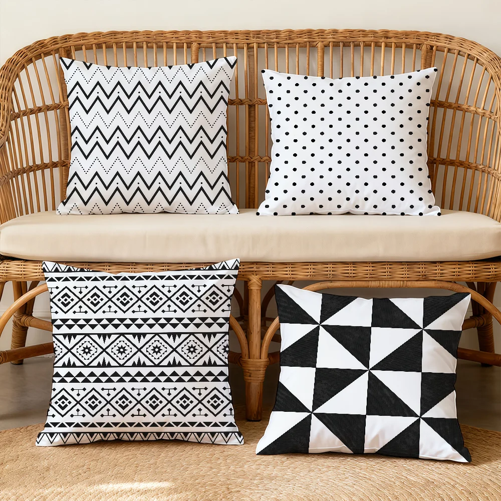 Black White Geometric Simple High-end Space Cushion Cover Square Decorative Throw Pillow Case Sofa Bed Living Room Gifts