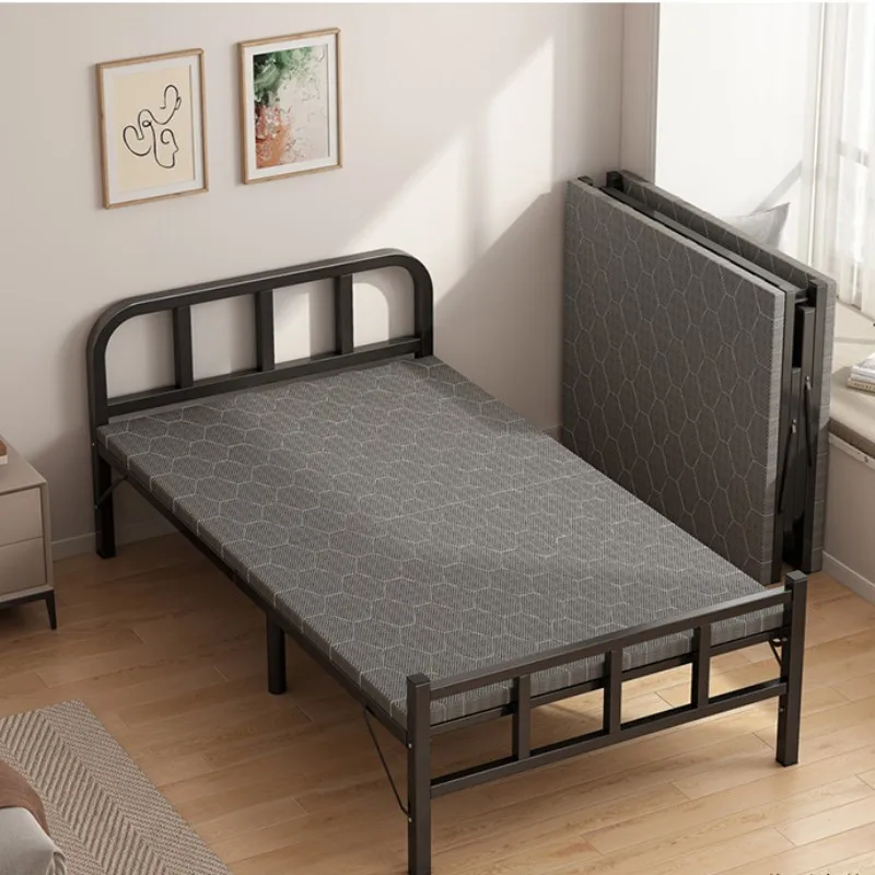Folding Bed Single Home Office Lunch Break Bed Portable Simple Rental Room Nap 1.2 m Hard Plate Iron