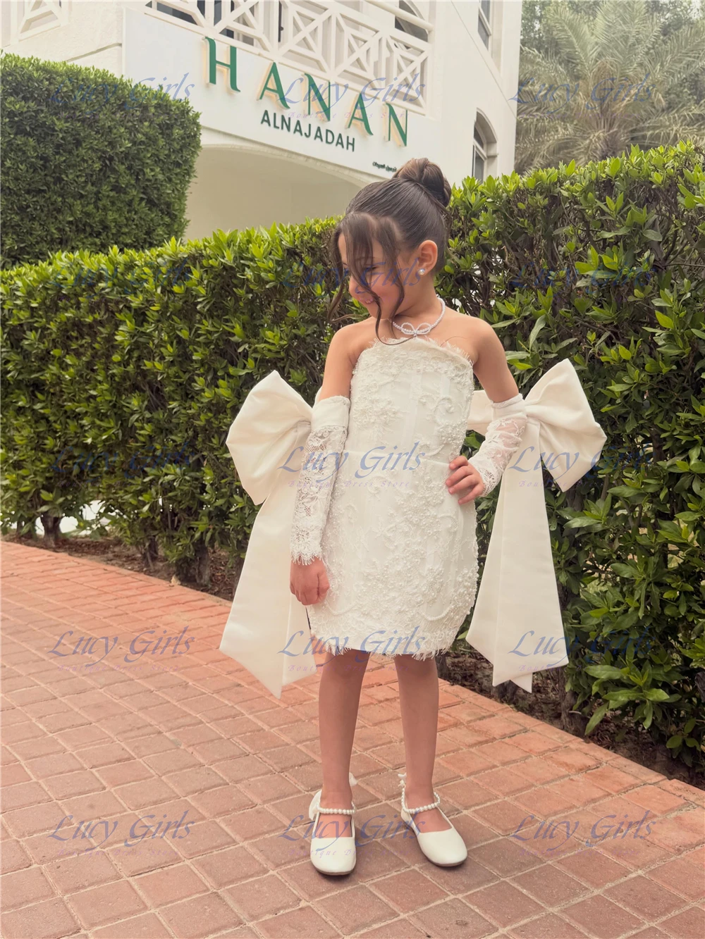 New Quality Flower Girl Dress Lace with Satin Fluffy for Little Princess Wedding Birthday Ruffles Evening Ball Celebrity Gowns