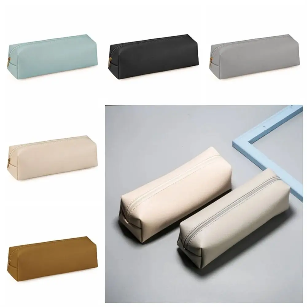 

PU Leather Pencil Bag Large Capacity With Zipper Leather Pen Case Simple Multi-purpose Stationery Storage Bag School Supplies