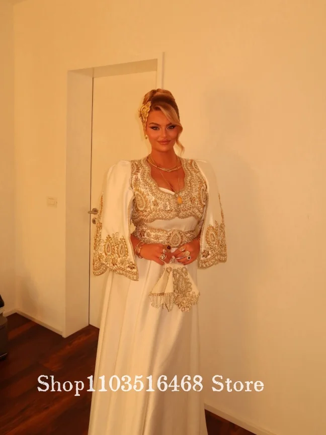 Ivory Traditional Algerian Wedding Dress Customized Beaded Printed Arabic Bridal Gown Formal Evening Gown Wedding Guest Dress