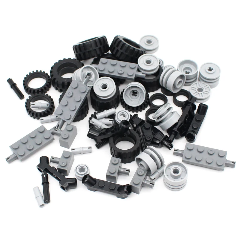 56PCS/lot Moc Technical Wheel Building Blocks Bricks Pin Tyre Axle Connector Car Technology Automobile Parts Set Toy