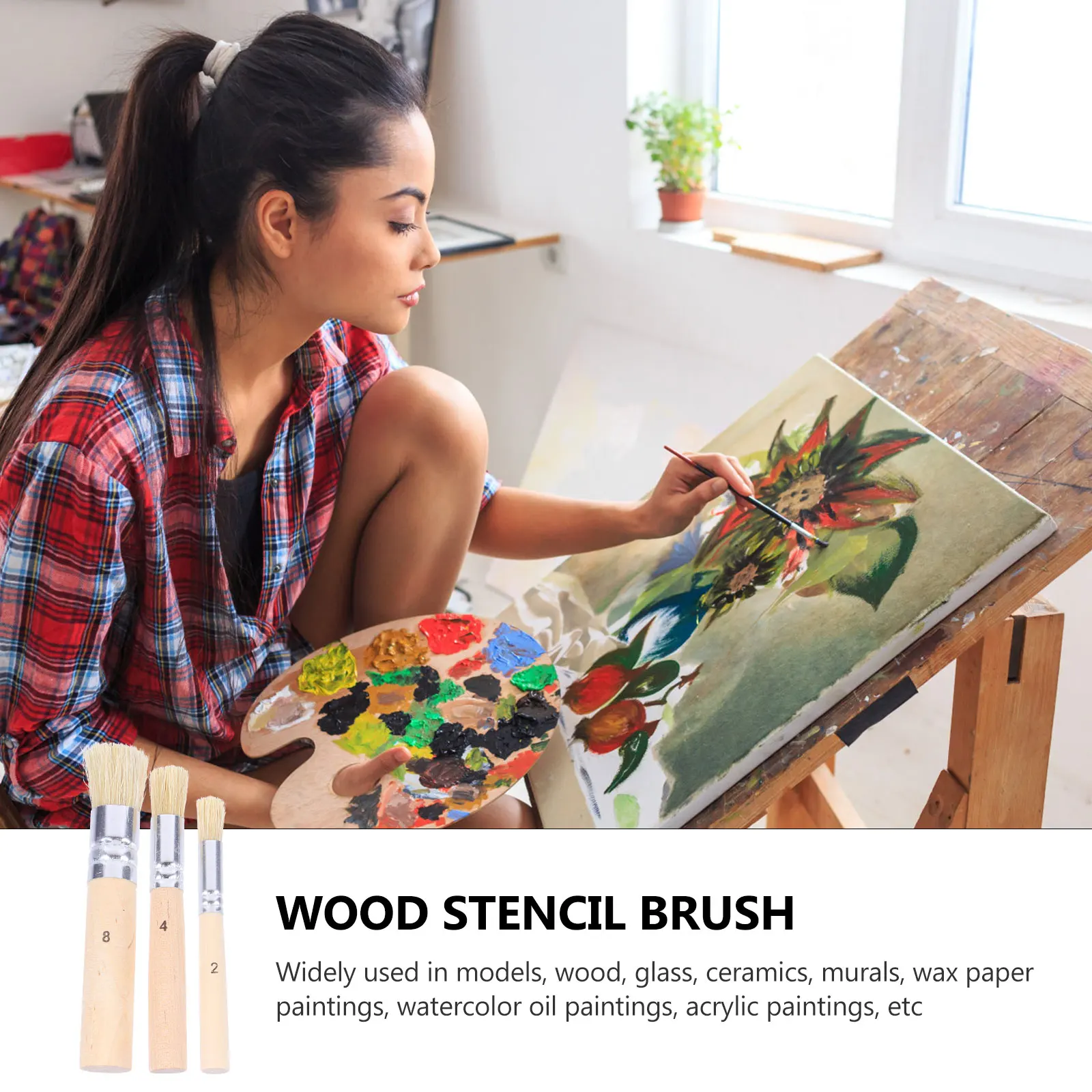 

3 Set/9pcs Brush Paintbrush Stencil Brushes Template Wood Paintbrushes Stenciling