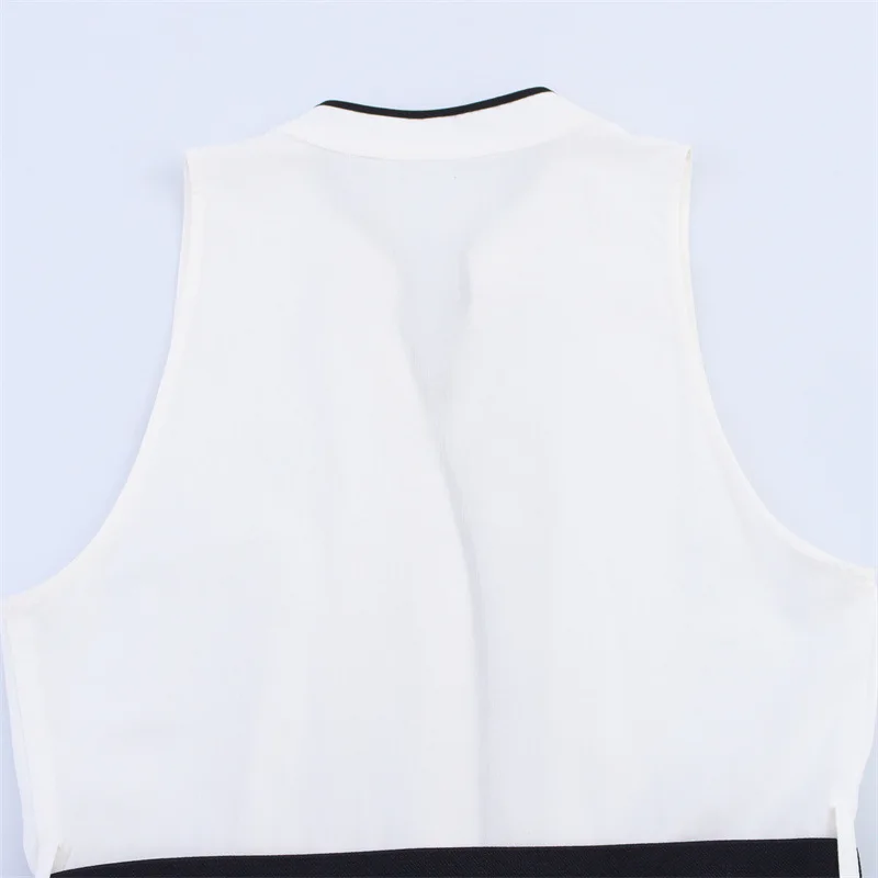 2025 Estate nuova moda colore contrasto bordo decorazione abito senza maniche da donna semplice scollo a V abiti lunghi casual femminili