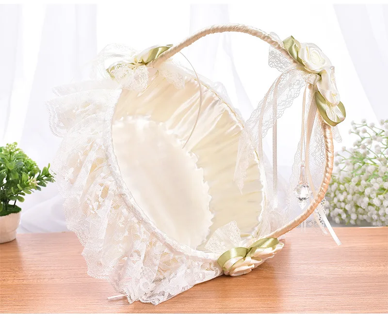 Western-style Wedding Bamboo Flower Basket Rhinestone Lace Basket Flower Girl Hand-held Basket Wedding Supplie