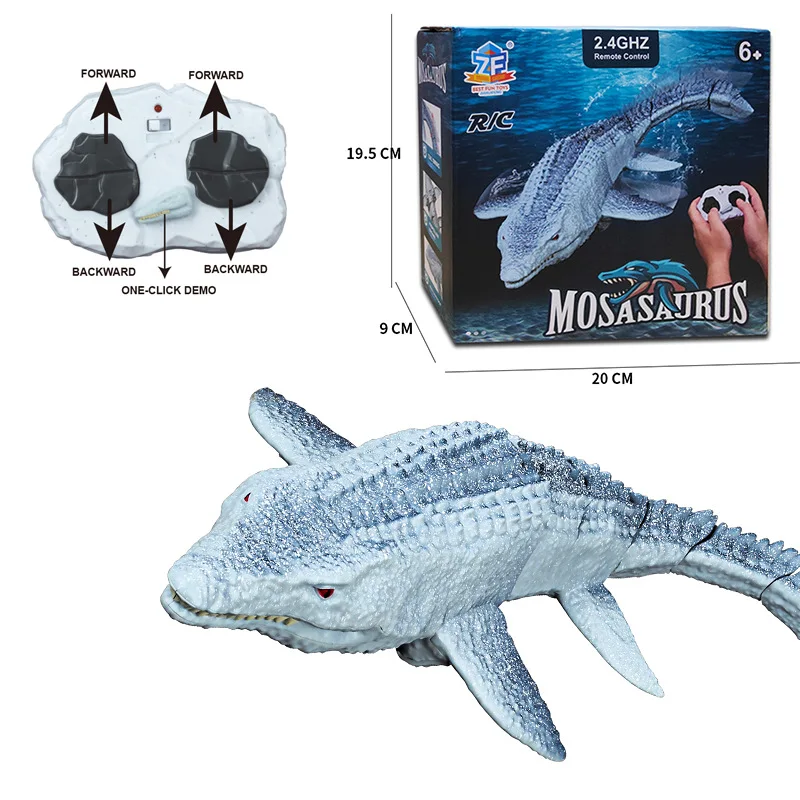 Juguete submarino de dinosaurio RC de 2,4G, barco de velocidad de pesca, luz de pulverización de agua eléctrica, cola de observación, juguetes para piscina al aire libre