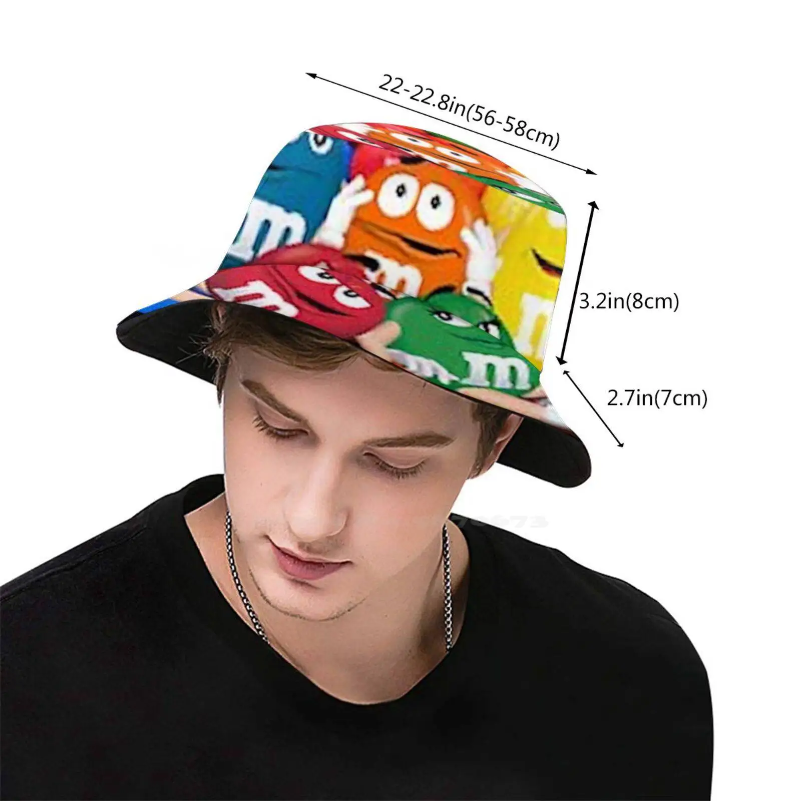 M&M Crew ( Large Scale ) Korean Ladies Outdoor Sun Hat Bucket Cap Candy Sweets M M Mandm Mm Chocolates Candies Food Cute Eat