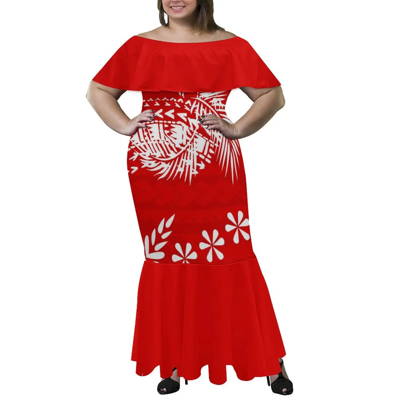 

New Design Samoan Women'S Elegant Off-The-Shoulder Dress Dinner Party Fishtail Dress Polynesian Custom