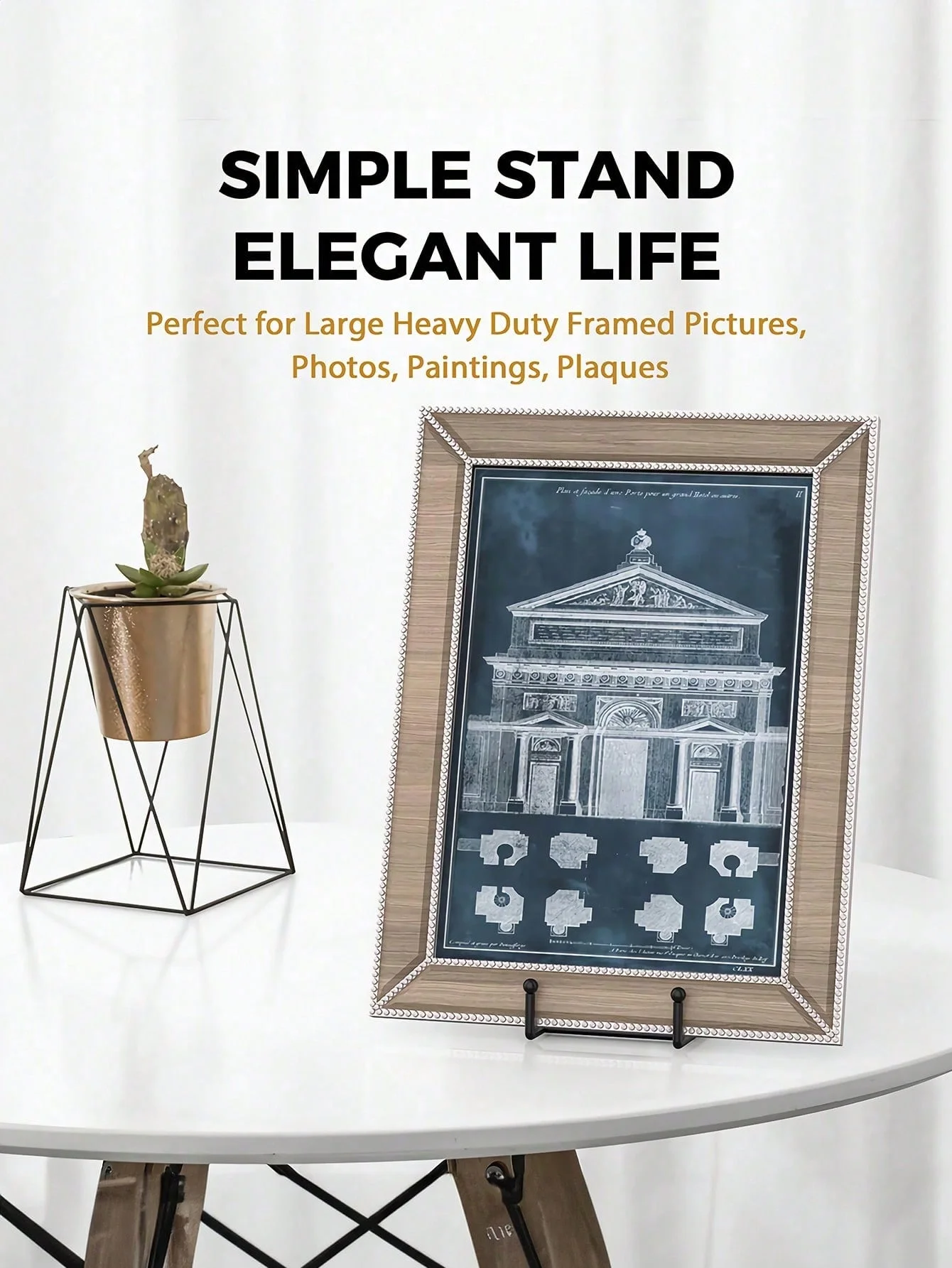 Plate Holder Display Stands, Metal Gold Frame Stand for Picture, Book, Photo Easel, Creation, Collectibles view 2