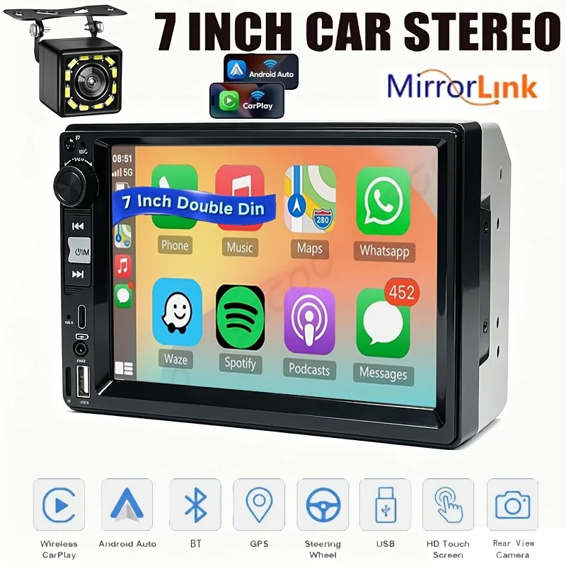 7'-car-stereo-radio-mp5-player-rear-view-backup-camera-wireless-carplay-android-auto-bt-mirror-link-tf-usb-aux-in-type-c