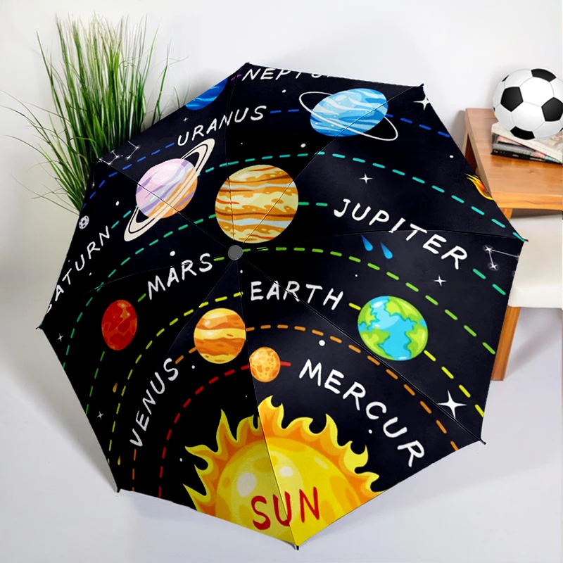 Cartoon Galaxy Planet Umbrella Automatic Open/close, Sturdy Iron Frame & 8-Rib Struct, Umbrella for Women & Men, Christmas Gift