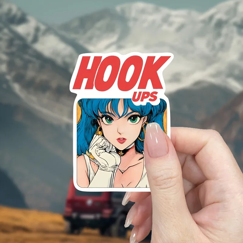 Pegatina artística de anime "HOOK UPS", decoración genial para coleccionables, cajas de herramientas, proyectos de manualidades, apta para amantes del diseño retro y anime
