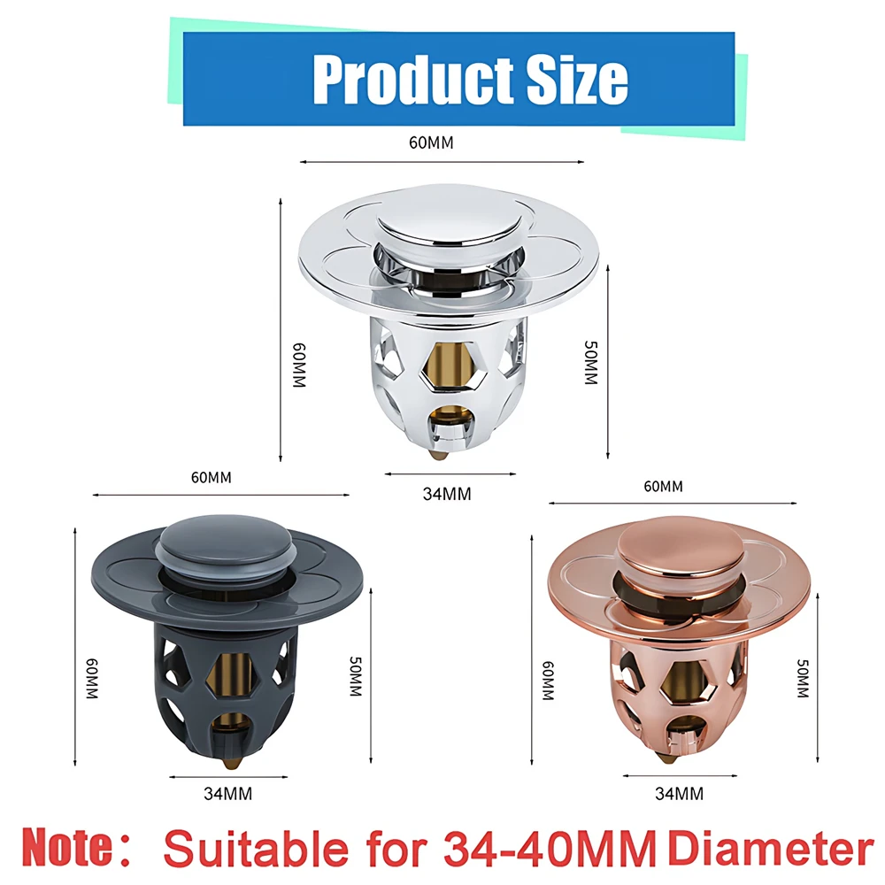 Universal Stainless Steel Basin Pop-Up Bounce Core Basin Drain Filter Hair Catcher Sink Strainer Bathtub Stopper Bathroom Tool