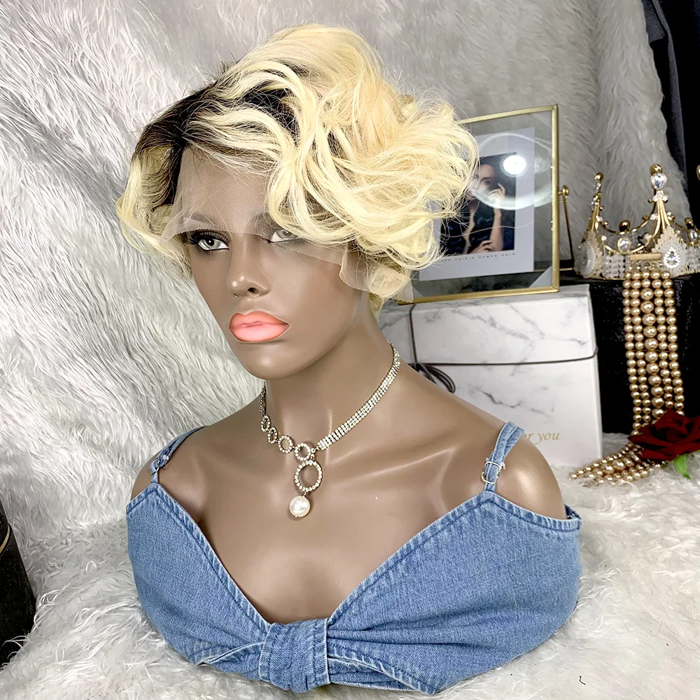 

Lace Front Human Hair Wigs Short Part Lace Wigs 100% Human Hair Deep Wave Human Wig for Women Pre Plucked 613 Pixie Cut Wigs