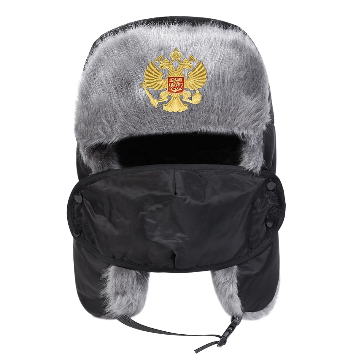 Unisex Double Headed Eagle Badge Lei Feng Hat Winter Earflap Hat Keep Warm Ski Hat Jacket Hat for Outdoor Riding Snow Activities