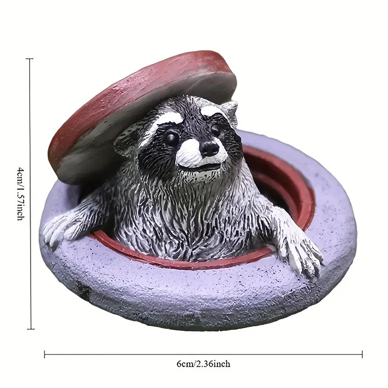 Under Manhole Cover Garden Microlandscape Simulation Animal Resin Decor For Indoor/Outdoor Lawn, Tabletop DecorRaccoon Ornament