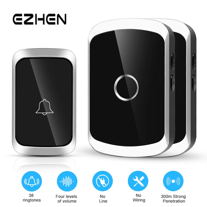 EZHEN Home Welcome Intelligent Wireless Doorbell 300Meters/984 FT Remote 36 Songs Smart Wireless Door Bell US EU Plug Optional