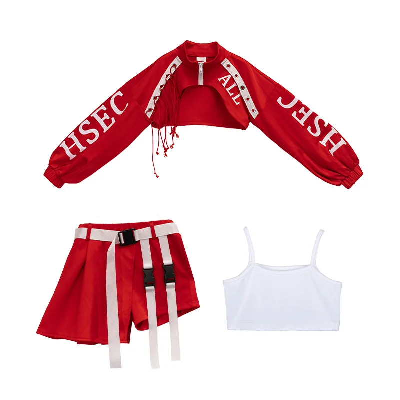 Ensemble de costumes de spectacle de mode Hip Hop pour adolescentes, tenue de défilé rouge, modèle Cool pour filles, vêtements de pratique de Jazz