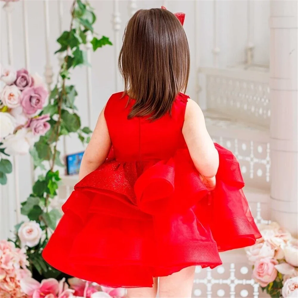 Customised Color Organza Layered Flower Girl Dress Tulle Puffy Tiered Appliques for Little Baby Girls Birthday Party Gowns