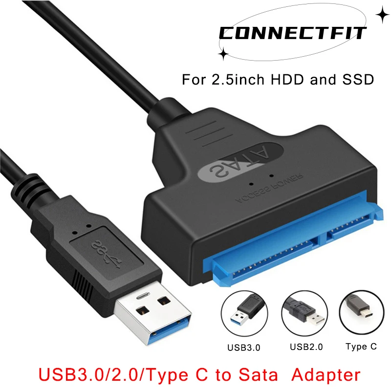 SATA to USB 3.0 / 2.0 Type C Cable Up to 6 Gbps for 2.5 Inch External HDD SSD Hard Drive 22 Pin Adapter to Sata III for PC