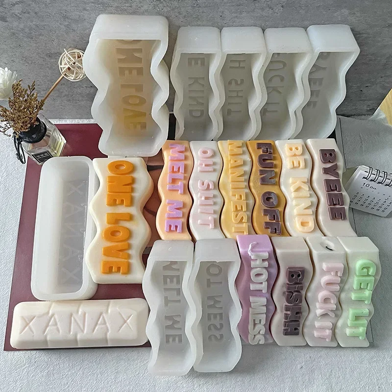 DIY Alphabet Drip Resin Silicone Mold Wave Shape Aroma Candle English Words Letters Mould Handmade Soap Candle Making