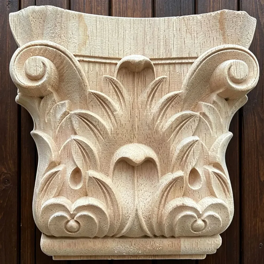 8-30cm European-style Home Accessories Carved Stigma Solid Wood Fireplace Cabinet Vertical Flower Roman Column Decoration