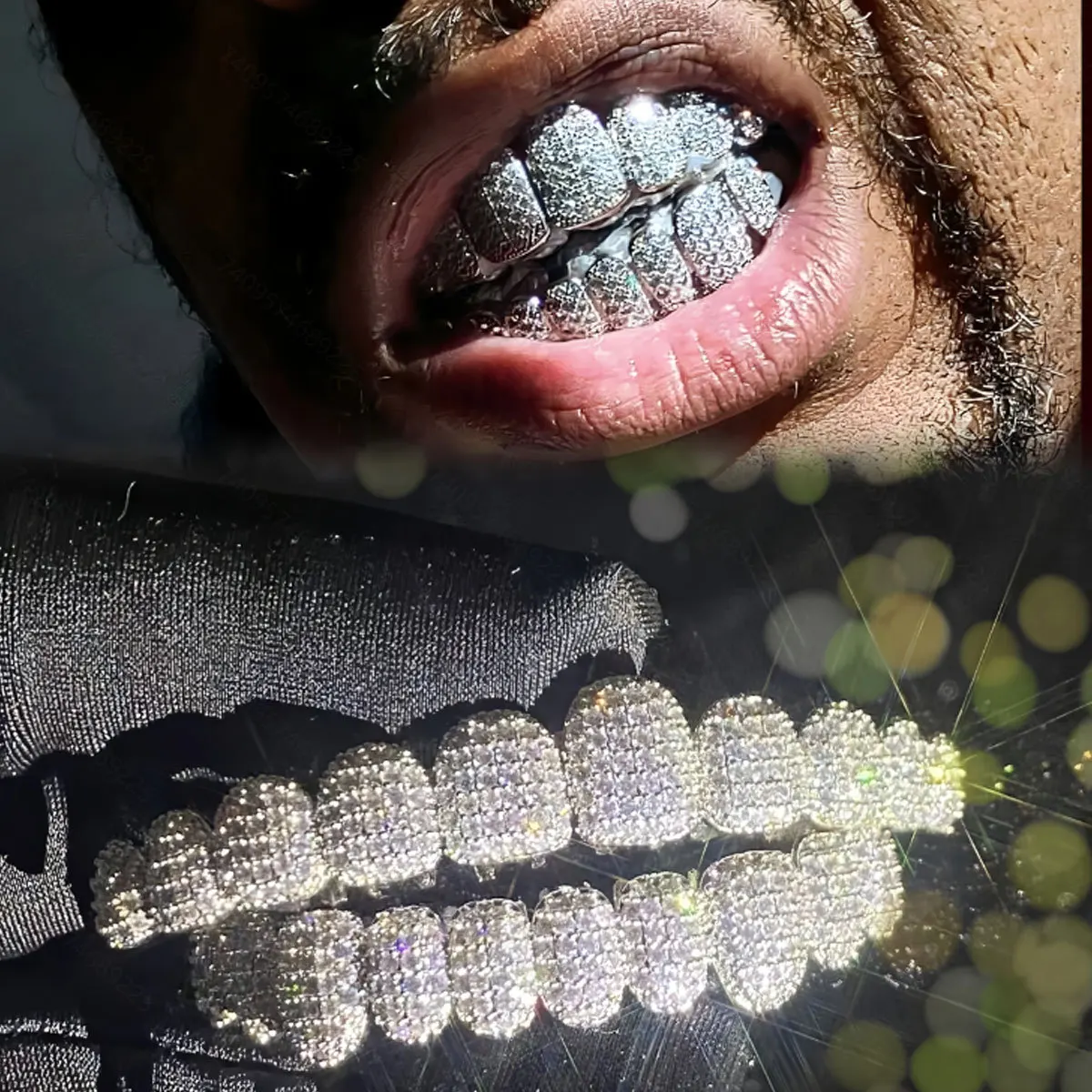 Hip-Hop 10/10 Iced Out Gold Silber CZ-Stein Zahn-Grillz Ober- und Unterkiefer Glänzende Zirkon-Zahnkappen für Damen und Herren Bling-Schmuck