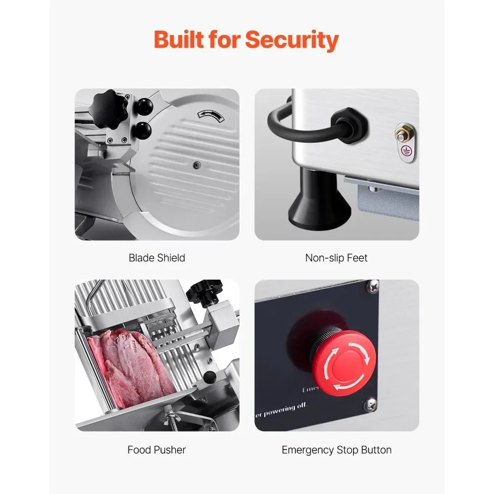 VEVOR Electric Meat Slicer, 180W & 370W Power Options, 12 High-Quality 65Mn Blade, Adjustable Slicing Thickness from 0 to 0.3 In