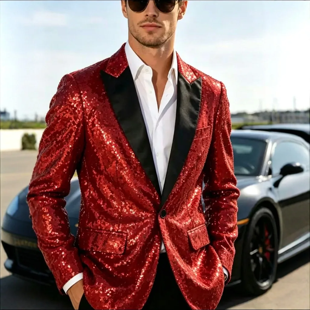 Slim-Fit Sequined Men'S Suit Nightclub Host And Emcee Performance Dress Men'S Casual Blazer