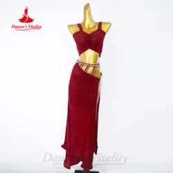 Women's Belly Dance Dance Suit Practice Clothes New Sexy Hollow Split Long Skirt+Top Bellydance  Set Suit