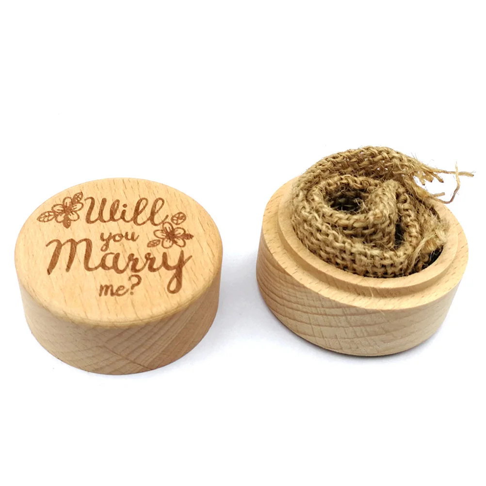 صندوق خاتم دائري خشبي عتيق حامل خواتم ريفية للخطوبة والزفاف مع كلمات حلوة هل تتزوج مني تصميم للاقتراح