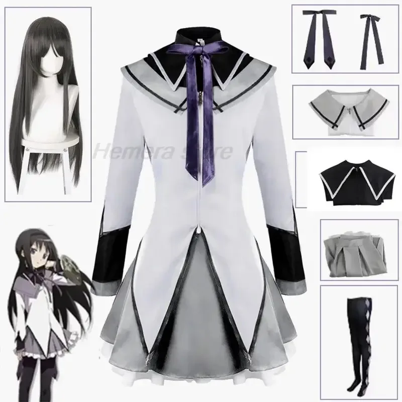 2025 yiyi Anime Magical Girl Puella Magi Madoka Magica Homura Akemi Cosplay Costume Fighting Uniforms Wig Socks for Mahou Shoujo