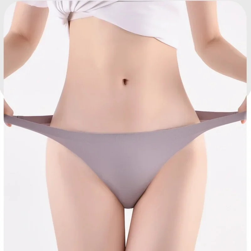 3PCS/Set Seamless Briefs Panties Sexy Ice Silk Underwear Women Low Waist Underpants Female Soft Solid Ultra-thin Lingerie