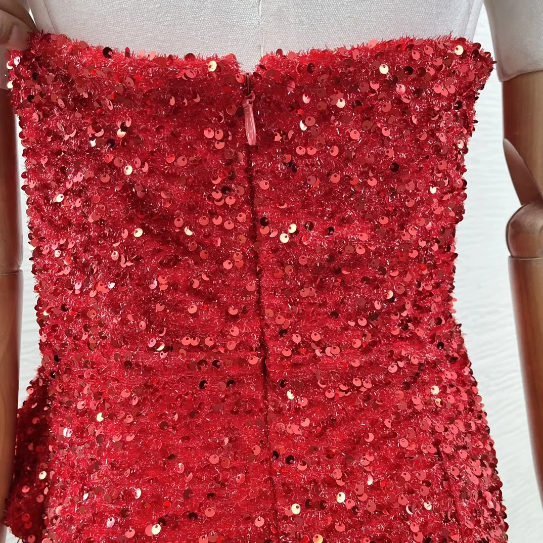 Vestido maxi feminino vermelho sem mangas com apliques de flores e lantejoulas com fenda lateral e costas nuas para festa