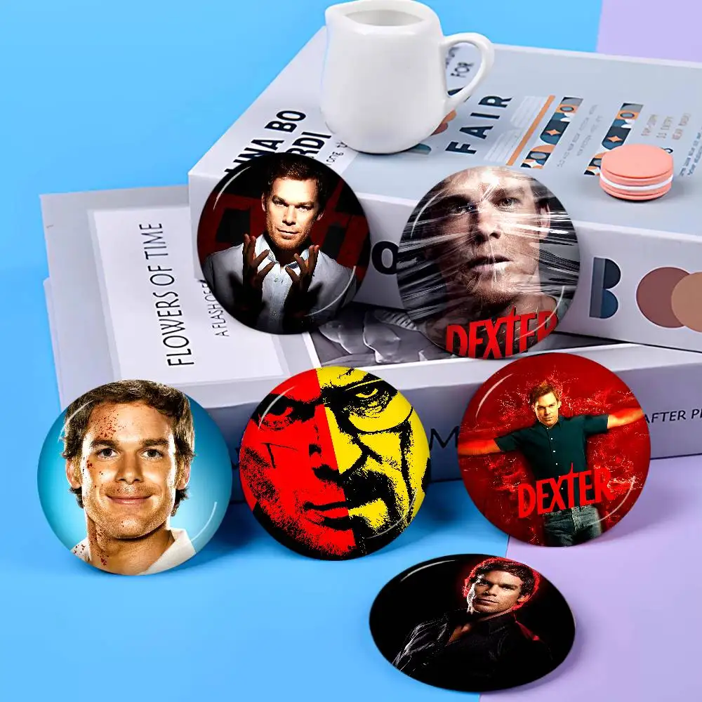 Dexter Morgan Character 58mm Cute Anime Figure Icon Badge Handmade Tinplate Brooch for Backpack Clothes Chest Ornament Gifts