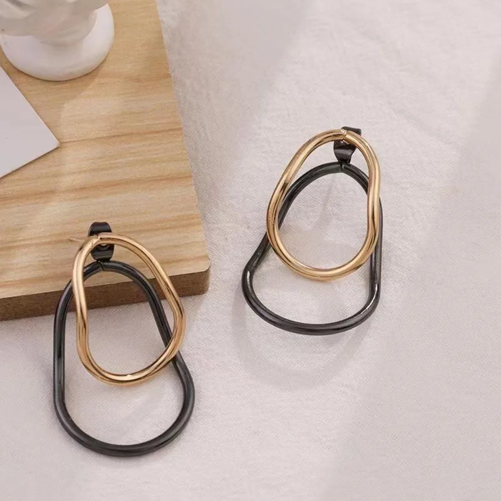 Trendy Metallic Contrasting Color Irregular Oval Shape Stud Earrings for Women Personality Front-and-back Style Earrings Jewelry