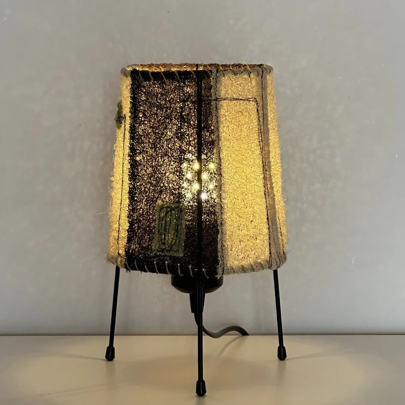 Natural Loofah Wabi-Sabi Floor Lamp Handmade Patchwork Decor Light with Rattan Base,Eco-Friendly Textured Lighting for Room