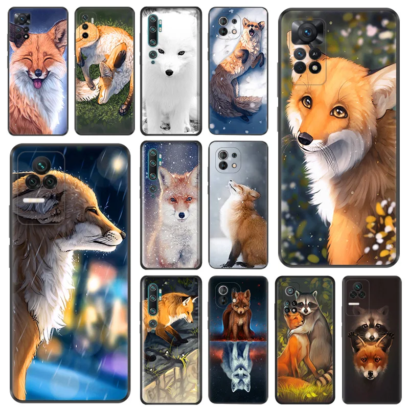 Phone Case For Redmi 10C 10A Note 11 Pro 10 10s 11s Animal Snow Raccoon Fox Xiaomi 10t 11t Lite Black Soft Protective Cover