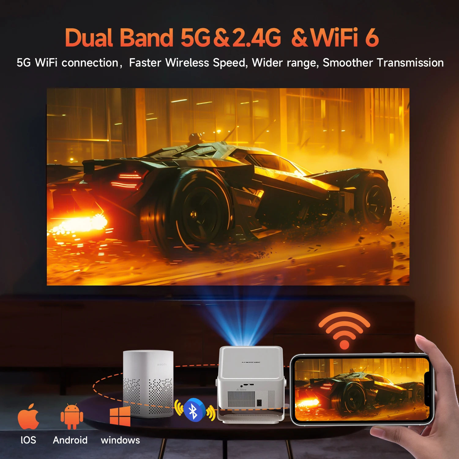 Magcubic HY450MAX Tragbarer Outdoor-Projektor 1100ANSI 1080P Autofokus 8K-Unterstützung Android 14 WiFi6 Beam Mini-Projektor – Detail 10