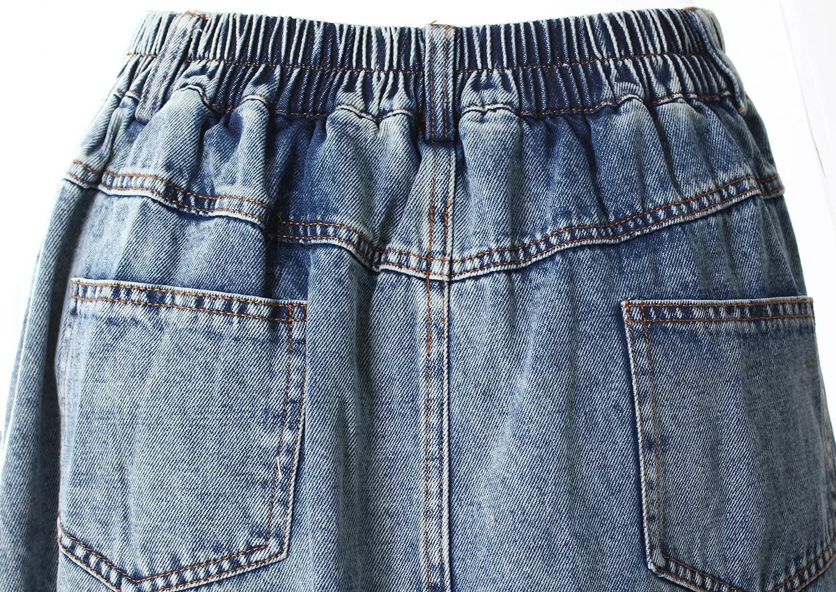 ฤดูใบไม้ร่วงสไตล์เกาหลี Casual DENIM Patchwork กระโปรงแฟชั่นและอเนกประสงค์ด้านข้าง Slit ผู้หญิงกระโปรงตรง