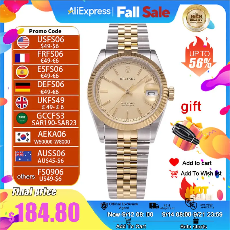 

Baltany 2024 Новые Ретро 36 мм мужские автоматические механические часы Nh35 с сапфировым стеклом из нержавеющей стали водонепроницаемые 10 бар светящиеся C3 Reloj Ho